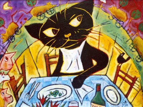 Fotograf: Eget foto
Værk  titel: Det var kattens 
Værk  type: Maleri 
Materiale: Acryl på masonit 
Størrelse: 37 x 50 cm 
Færdiggjort: 2000 