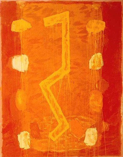 Fotograf: Eget foto
Værk  titel: Orange med gule tegn 
Værk  type: Maleri 
Materiale: Acryl på lærred 
Størrelse: 130 x 100 cm 
Færdiggjort: 1999 