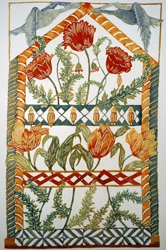 Fotograf: Rene Andersen
Værk  titel: Blomster 
Værk  type: Håndkoloreret papirklip 
Materiale: Acryl på papir 
Størrelse: 49x78 cm. 
Færdiggjort: 1995 