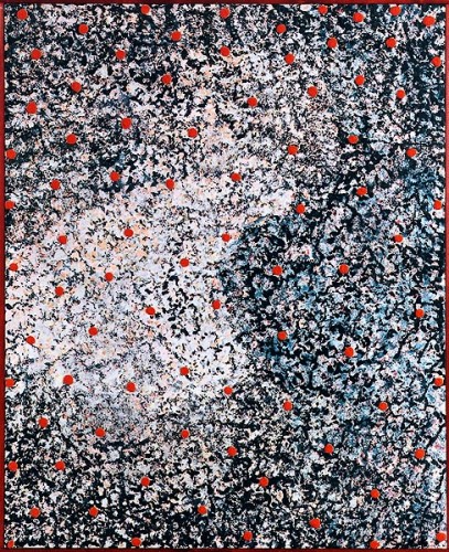 Fotograf: Steen Tronsgård Fotografi
Værk  titel: Orange spots 
Værk  type: Maleri 
Materiale: Acryl på lærred med sandpletter 
Størrelse: 100 x 80 cm 
Færdiggjort: 1996 