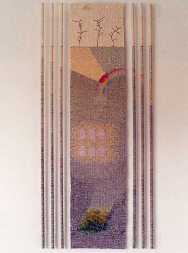 Fotograf: Eget foto
Værk  titel: Enigma 
Værk  type: Billedvævning/Tapestry 
Materiale: Uld, hør, træ og plexiglas/wool, linen, wood and plexiglas 
Størrelse: 84 x 42 cm 
Færdiggjort: 1999 