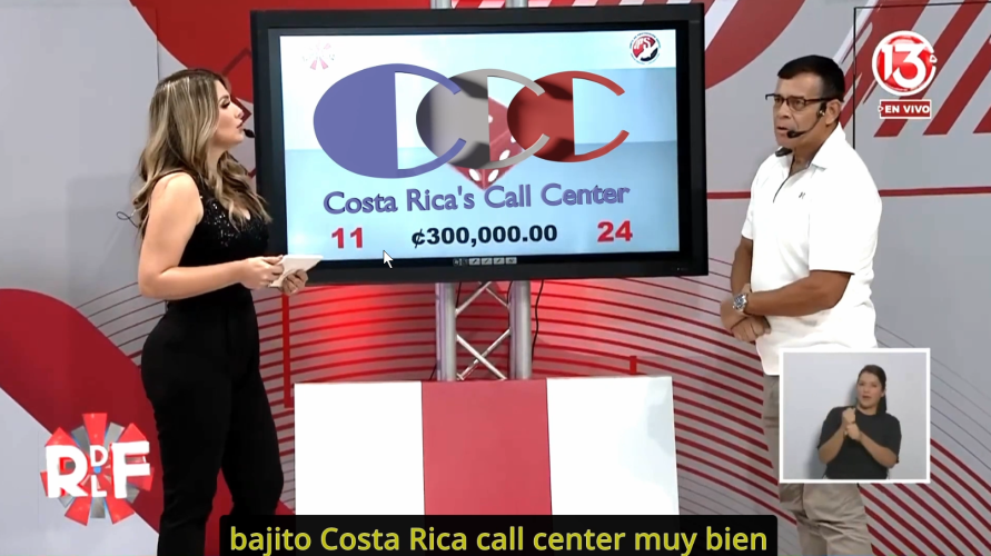 La Rueda de la Fortuna Canal 13. A supervisor at Costa Rica's Call Center wins 3,000,000 colones